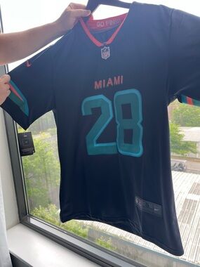 Nike Miami Dolphins #28 Navy Blue, Orange & Teal Men's Jersey